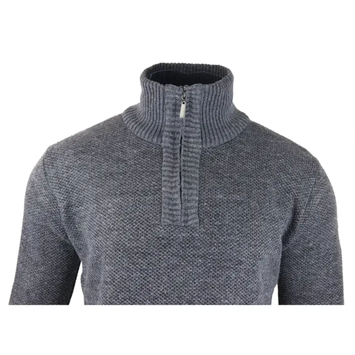 Mens Jumper Fleece Fur Lined Pullover Knitted Warm Winter Casual Half Zip - Image 10
