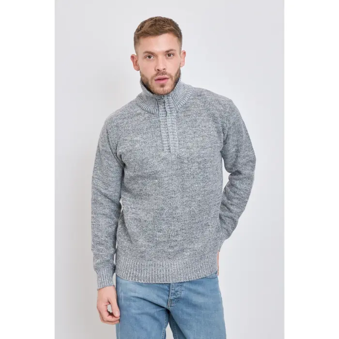 Mens Jumper Fleece Fur Lined Pullover Knitted Warm Winter Casual Half Zip - Image 14