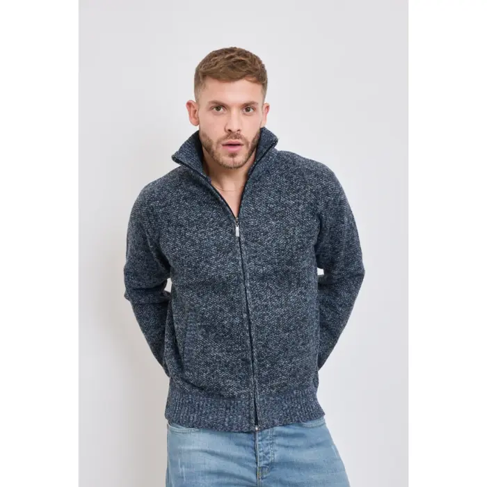 Mens Jumper Jacket Fleece Fur Lined Cardigan Knitted Warm Winter Casual Zipped - Image 2