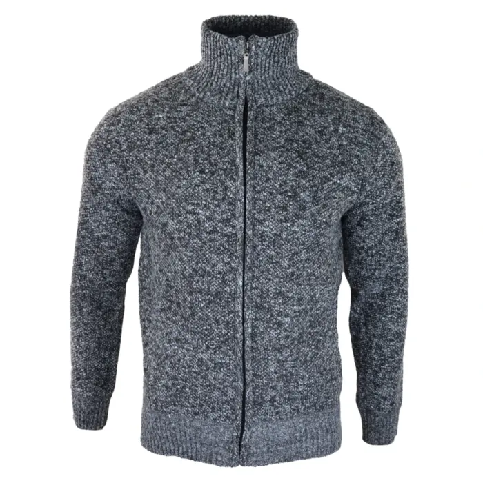 Mens Jumper Jacket Fleece Fur Lined Cardigan Knitted Warm Winter Casual Zipped - Image 12