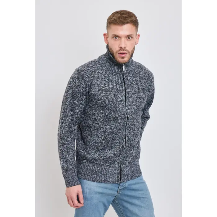 Mens Jumper Jacket Fleece Fur Lined Cardigan Knitted Warm Winter Casual Zipped - Image 13