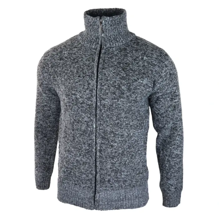 Mens Jumper Jacket Fleece Fur Lined Cardigan Knitted Warm Winter Casual Zipped - Image 14