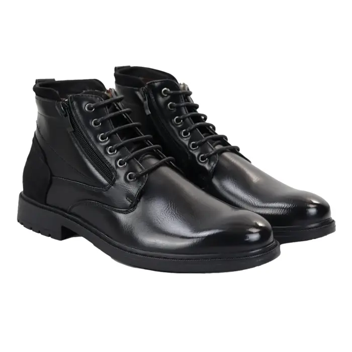 Men's Lace Up Ankle Boots Combat Biker Shoes Black Brown - Image 2