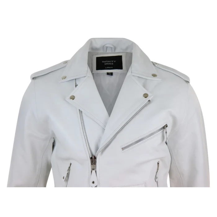 Mens Cow Hide Cross Zip Brando Biker Motorcycle Real Leather Jacket - Image 30