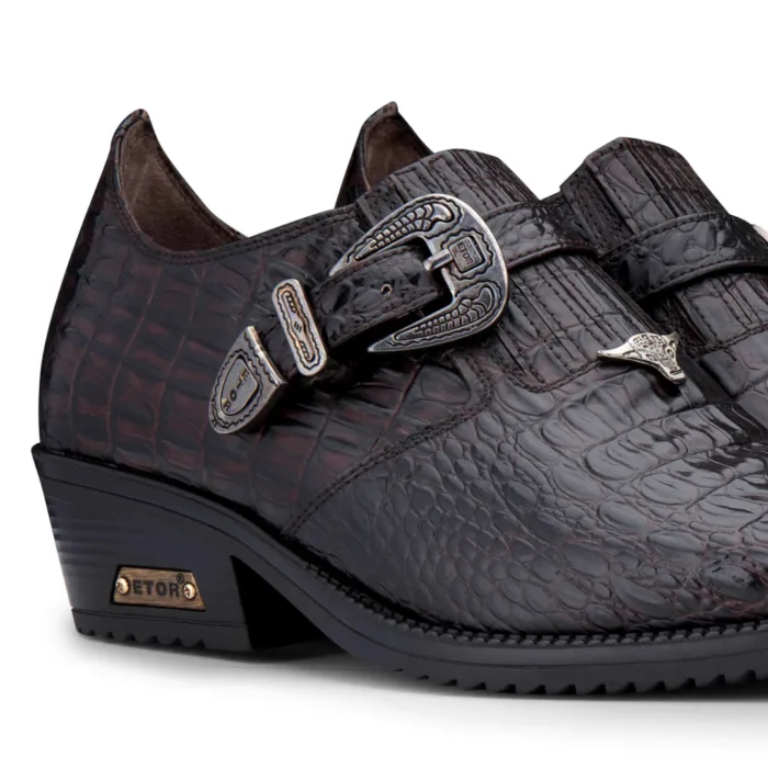 Mens Genuine Leather Western Shoes Croc Metal Belt Cuban Heel Dancing Riding Wincklepickers - Image 3