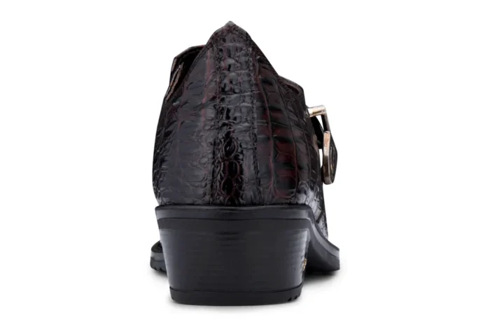 Mens Genuine Leather Western Shoes Croc Metal Belt Cuban Heel Dancing Riding Wincklepickers - Image 4