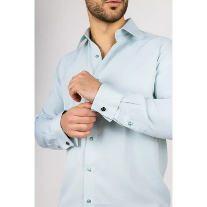 Men's Olive Green Long Sleeve Regular Fit Double Cuff Twill Oxford Shirt - Image 2