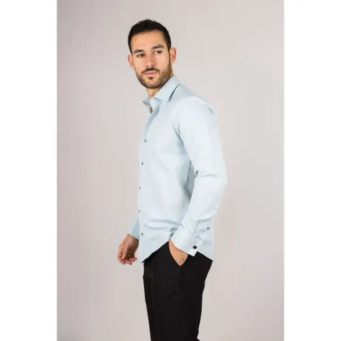 Men's Olive Green Long Sleeve Regular Fit Double Cuff Twill Oxford Shirt - Image 4