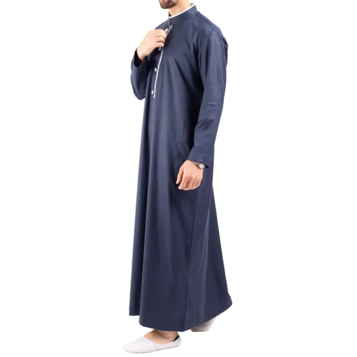 Men's Thobe Jubba Islamic Clothing Muslim Kaftan Emirati Omani Stand Collar - Image 23