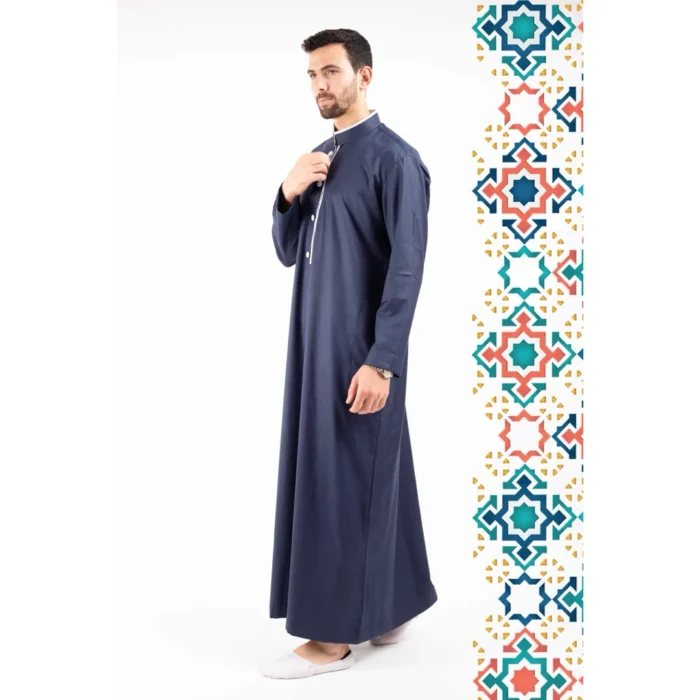 Men's Thobe Jubba Islamic Clothing Muslim Kaftan Emirati Omani Stand Collar - Image 27