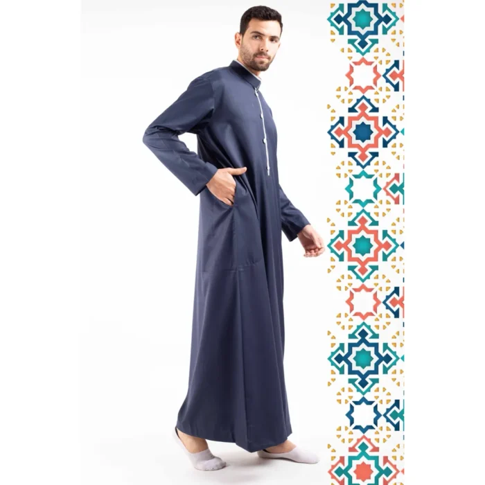 Men's Thobe Jubba Islamic Clothing Muslim Kaftan Emirati Omani Stand Collar - Image 26