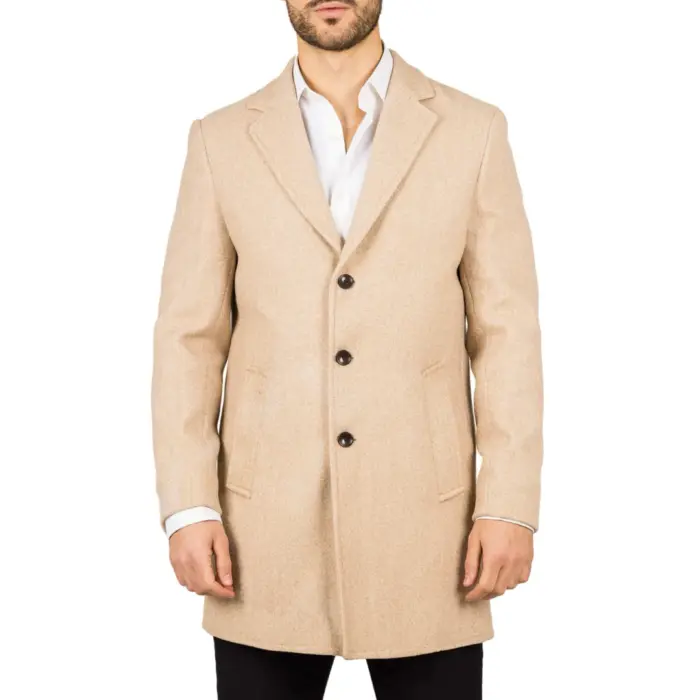 Men's Overcoat Notched Lapel Collar Wool Blend Classic Trench Coat Winter Jacket - Image 1