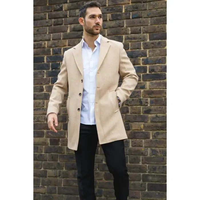 Men's Overcoat Notched Lapel Collar Wool Blend Classic Trench Coat Winter Jacket - Image 2