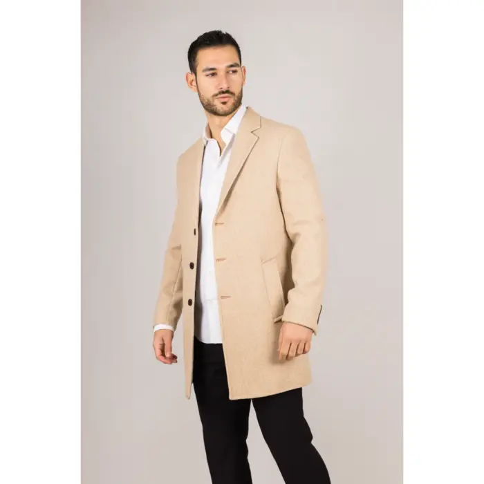 Men's Overcoat Notched Lapel Collar Wool Blend Classic Trench Coat Winter Jacket - Image 7