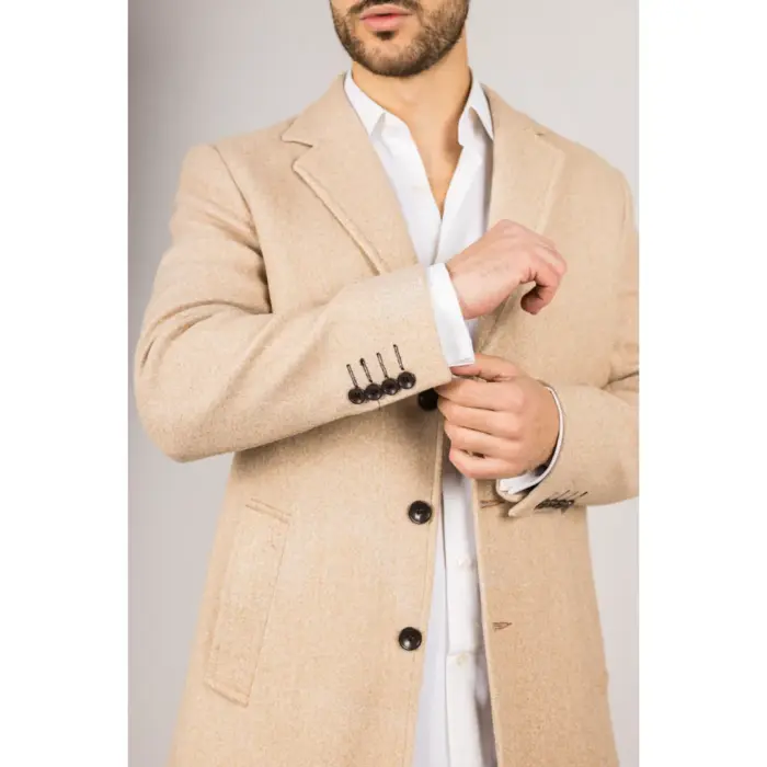 Men's Overcoat Notched Lapel Collar Wool Blend Classic Trench Coat Winter Jacket - Image 5