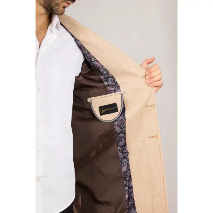 Men's Overcoat Notched Lapel Collar Wool Blend Classic Trench Coat Winter Jacket - Image 4