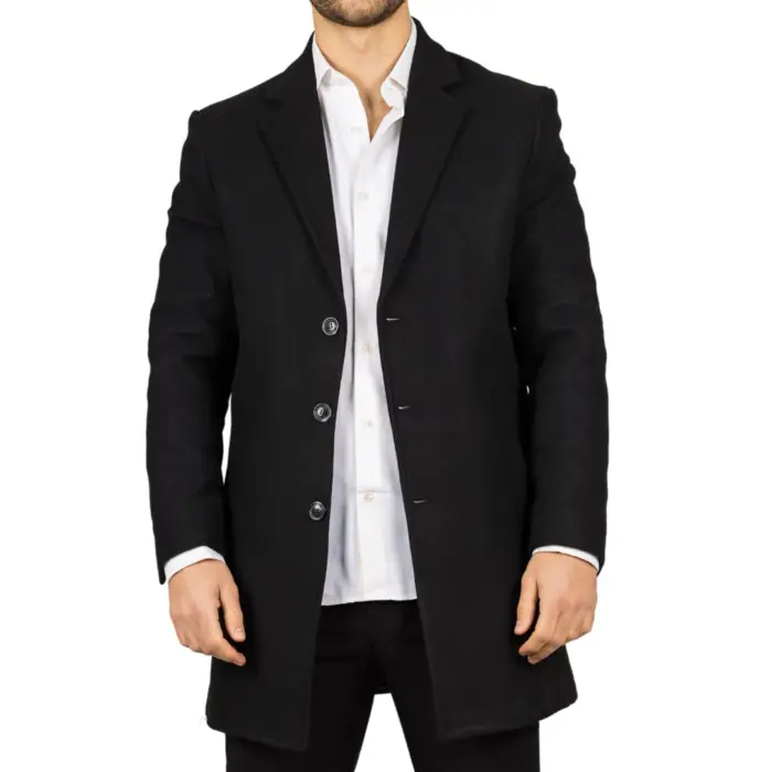 Men's Overcoat Notched Lapel Collar Wool Blend Classic Trench Coat Winter Jacket - Image 8