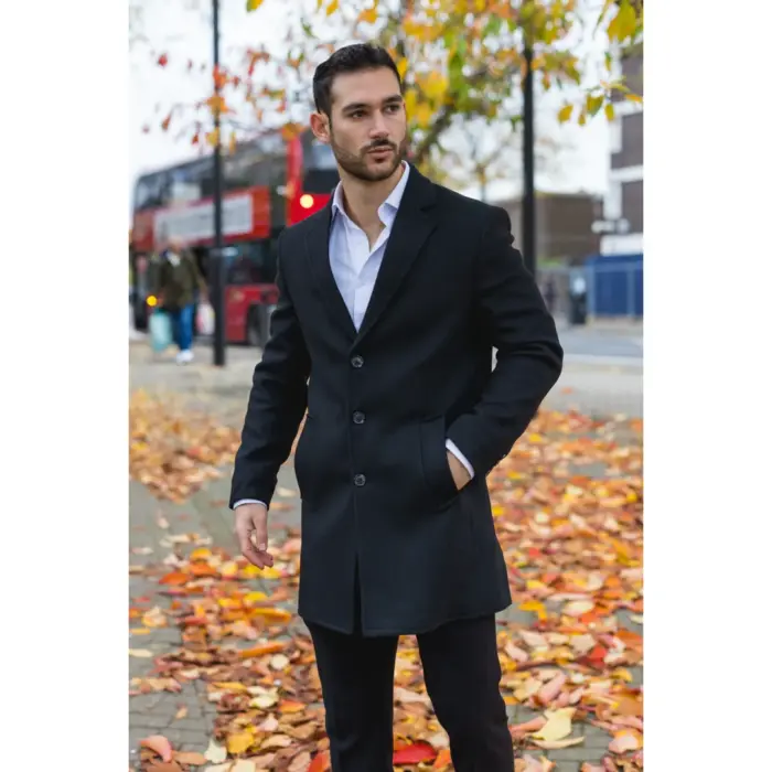Men's Overcoat Notched Lapel Collar Wool Blend Classic Trench Coat Winter Jacket - Image 14