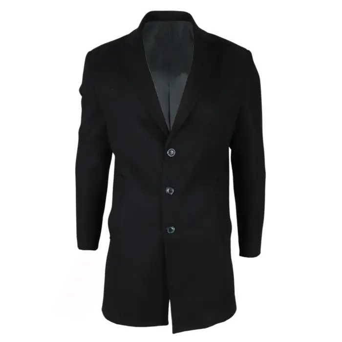 Men's Overcoat Notched Lapel Collar Wool Blend Classic Trench Coat Winter Jacket - Image 13