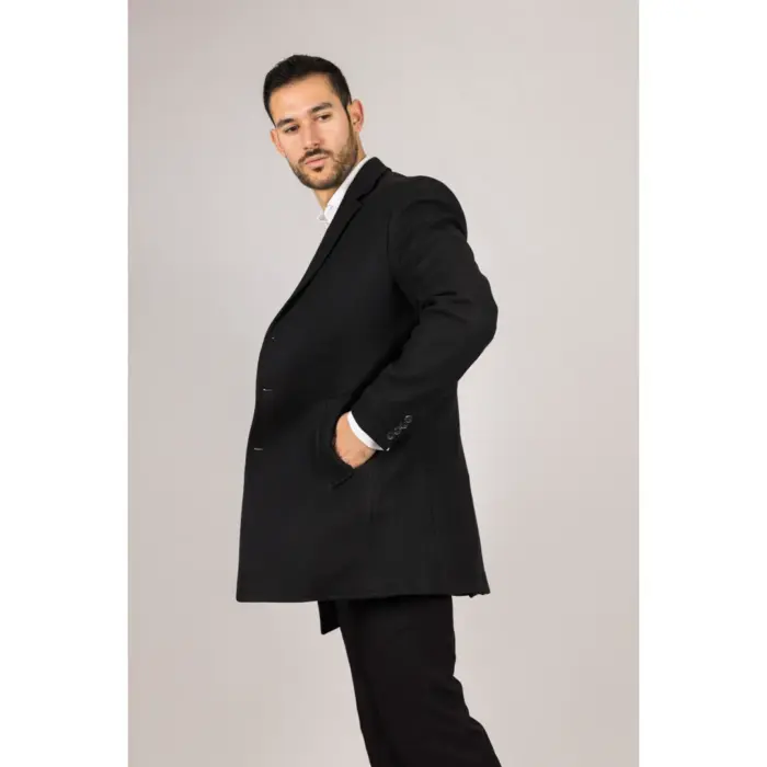 Men's Overcoat Notched Lapel Collar Wool Blend Classic Trench Coat Winter Jacket - Image 12
