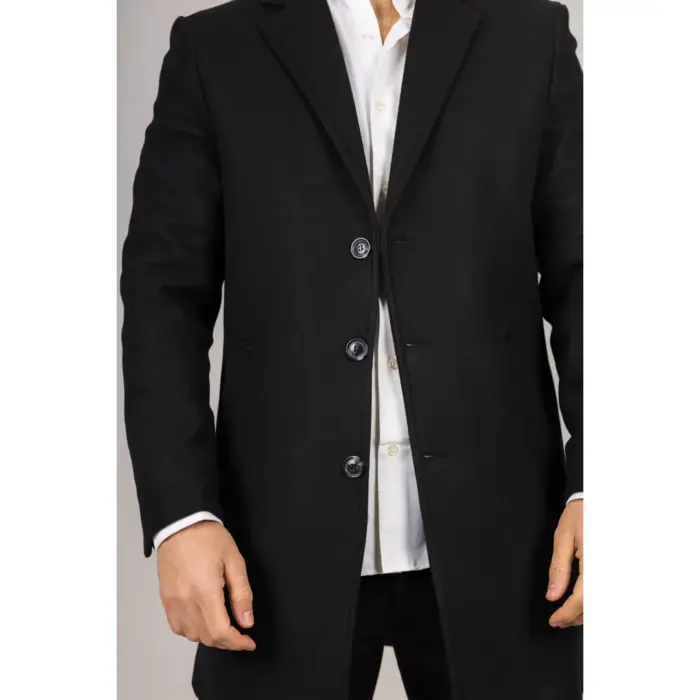 Men's Overcoat Notched Lapel Collar Wool Blend Classic Trench Coat Winter Jacket - Image 11