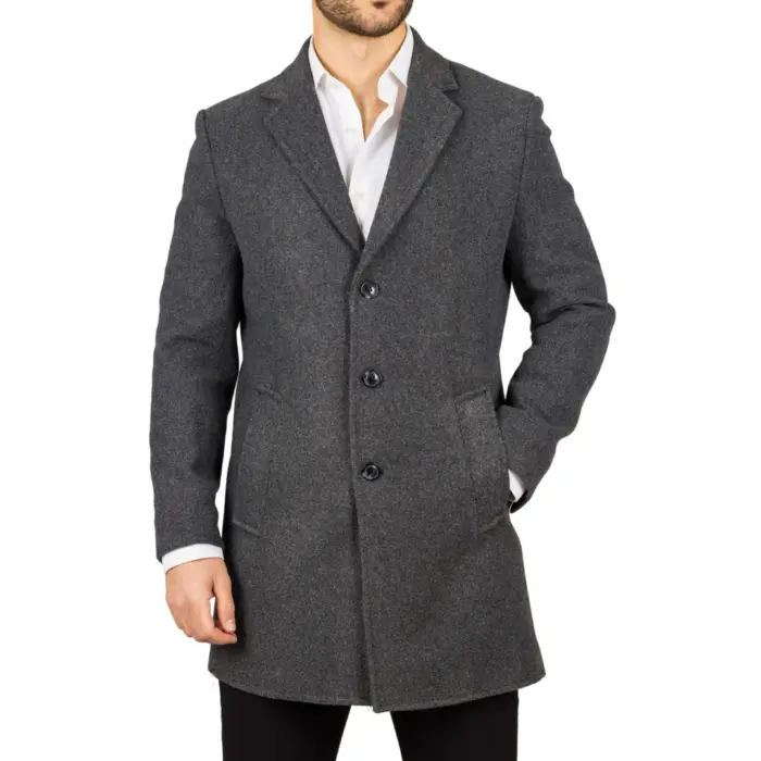Men's Overcoat Notched Lapel Collar Wool Blend Classic Trench Coat Winter Jacket - Image 15