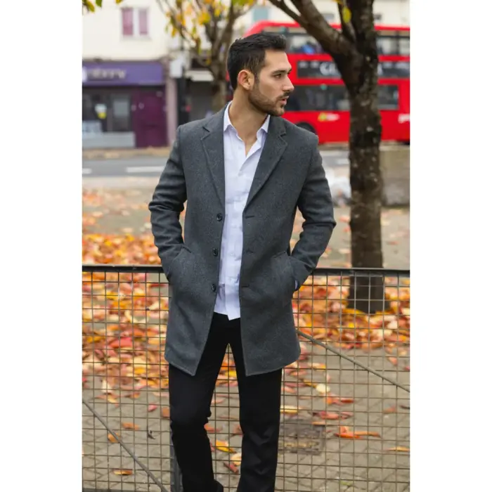 Men's Overcoat Notched Lapel Collar Wool Blend Classic Trench Coat Winter Jacket - Image 21