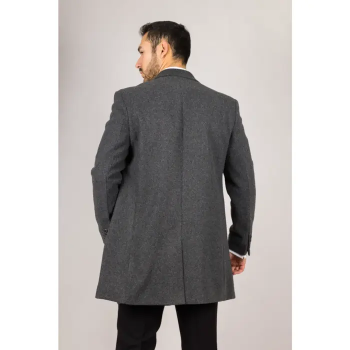 Men's Overcoat Notched Lapel Collar Wool Blend Classic Trench Coat Winter Jacket - Image 16