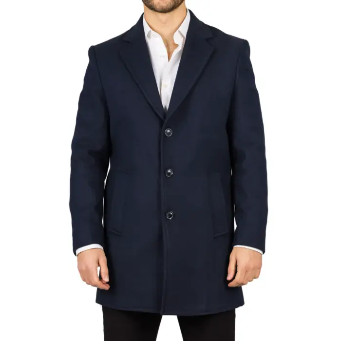 Men's Overcoat Notched Lapel Collar Wool Blend Classic Trench Coat Winter Jacket - Image 22