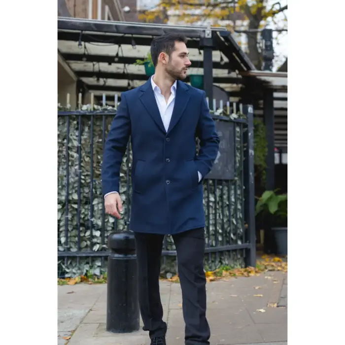 Men's Overcoat Notched Lapel Collar Wool Blend Classic Trench Coat Winter Jacket - Image 28