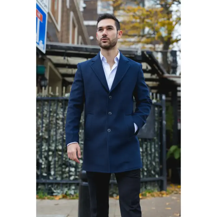 Men's Overcoat Notched Lapel Collar Wool Blend Classic Trench Coat Winter Jacket - Image 27
