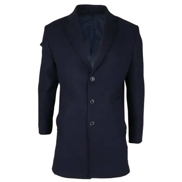 Men's Overcoat Notched Lapel Collar Wool Blend Classic Trench Coat Winter Jacket - Image 26