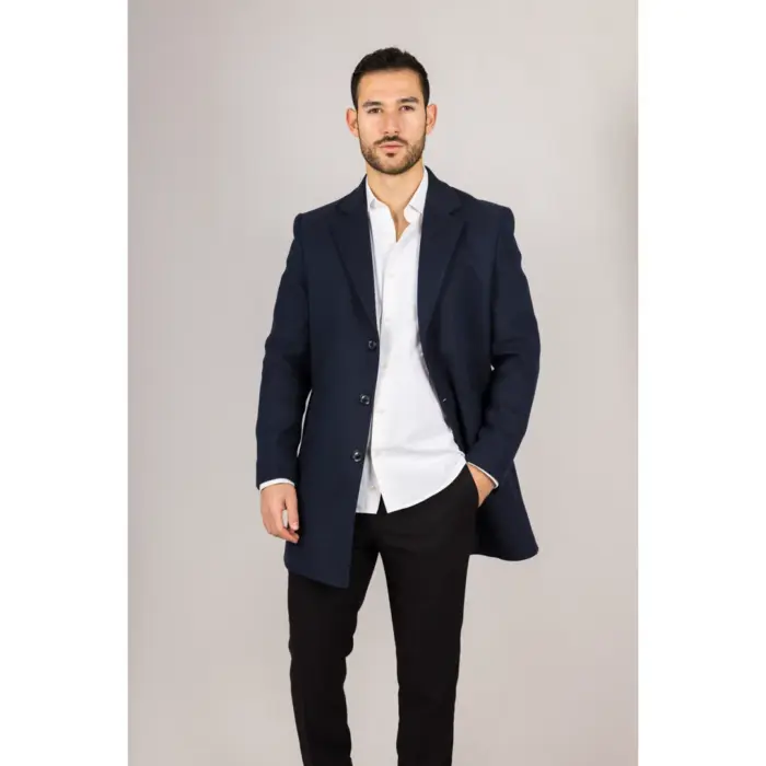 Men's Overcoat Notched Lapel Collar Wool Blend Classic Trench Coat Winter Jacket - Image 25
