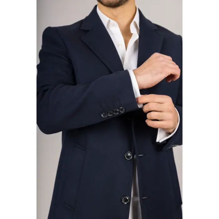 Men's Overcoat Notched Lapel Collar Wool Blend Classic Trench Coat Winter Jacket - Image 24
