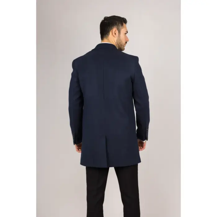 Men's Overcoat Notched Lapel Collar Wool Blend Classic Trench Coat Winter Jacket - Image 23
