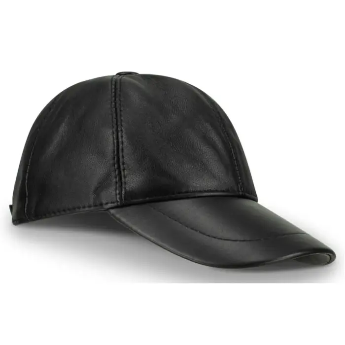 Mens Womens Unisex Real Leather Black Napa Soft Baseball Cap Hat Free Size - Image 1