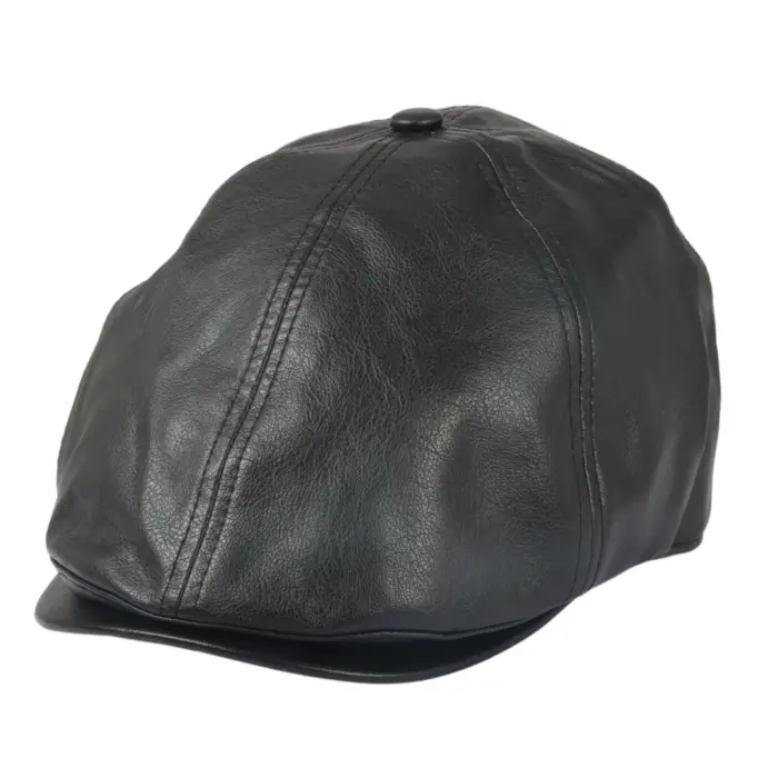 Men's Flat Cap PU Leather Blinders Newsboy Gatsby Duckbill Hat - Image 1