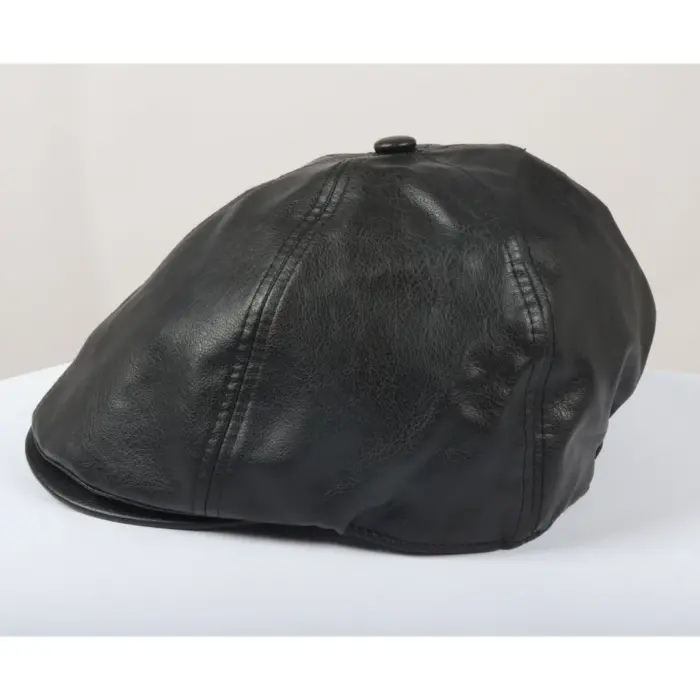 Men's Flat Cap PU Leather Blinders Newsboy Gatsby Duckbill Hat - Image 5