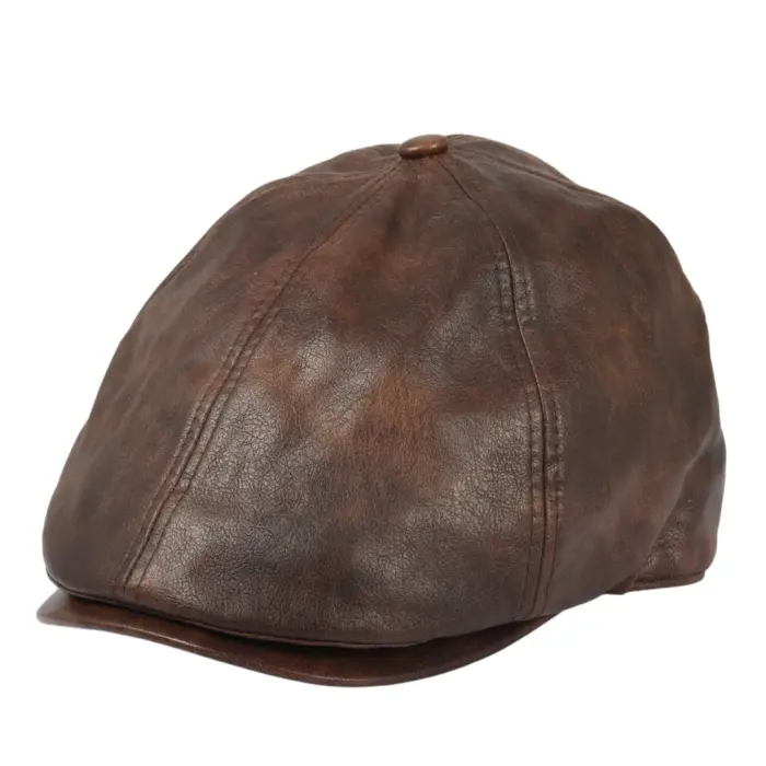 Men's Flat Cap PU Leather Blinders Newsboy Gatsby Duckbill Hat - Image 6