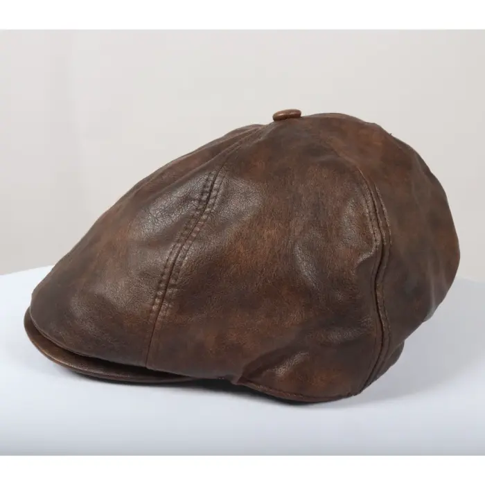 Men's Flat Cap PU Leather Blinders Newsboy Gatsby Duckbill Hat - Image 9
