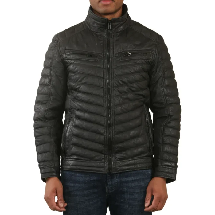 Men's Quilted Puffer Soft Napa Leather Jacket - Image 1