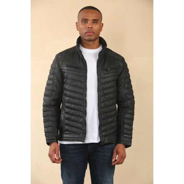 Men's Quilted Puffer Soft Napa Leather Jacket - Image 7
