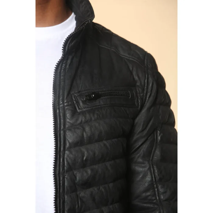 Men's Quilted Puffer Soft Napa Leather Jacket - Image 6