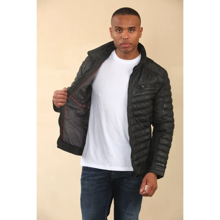 Men's Quilted Puffer Soft Napa Leather Jacket - Image 5