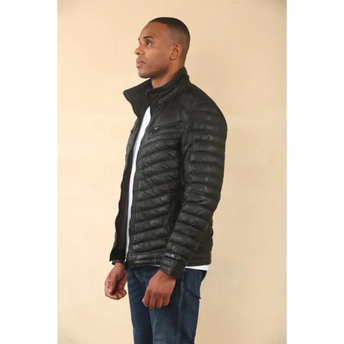 Men's Quilted Puffer Soft Napa Leather Jacket - Image 4