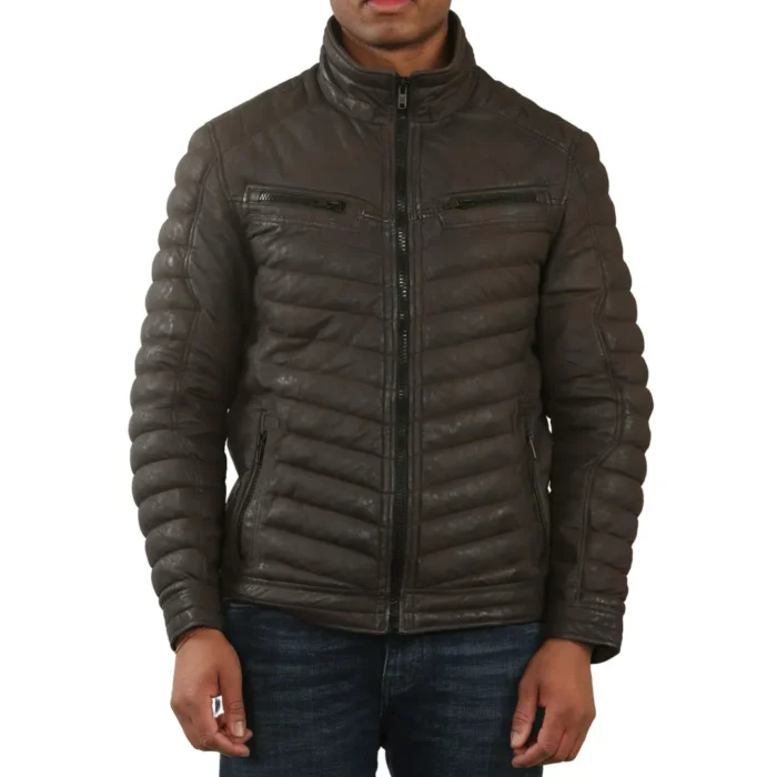 Men's Quilted Puffer Soft Napa Leather Jacket - Image 8