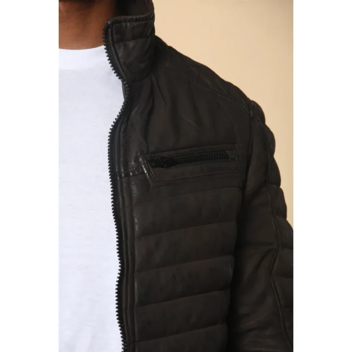 Men's Quilted Puffer Soft Napa Leather Jacket - Image 11