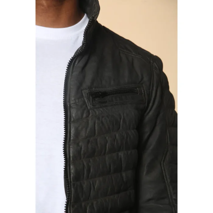 Men's Quilted Puffer Soft Napa Leather Jacket - Image 19