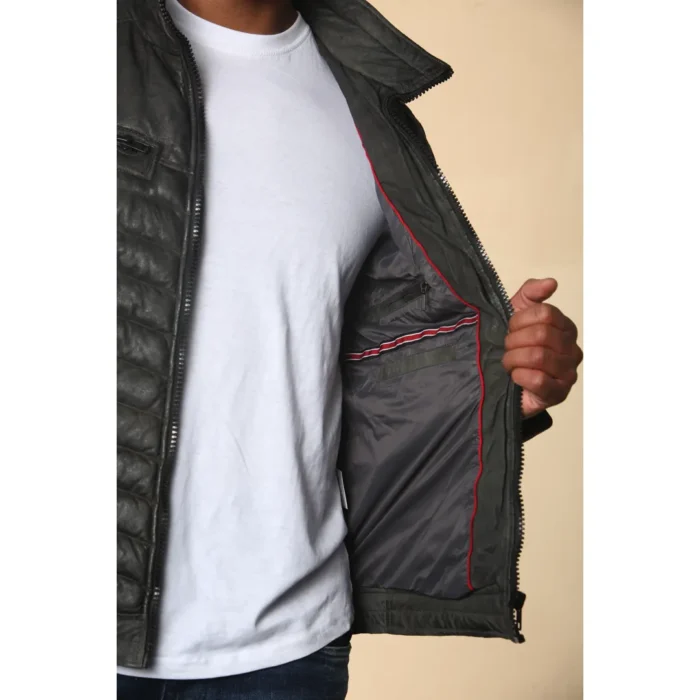 Men's Quilted Puffer Soft Napa Leather Jacket - Image 18