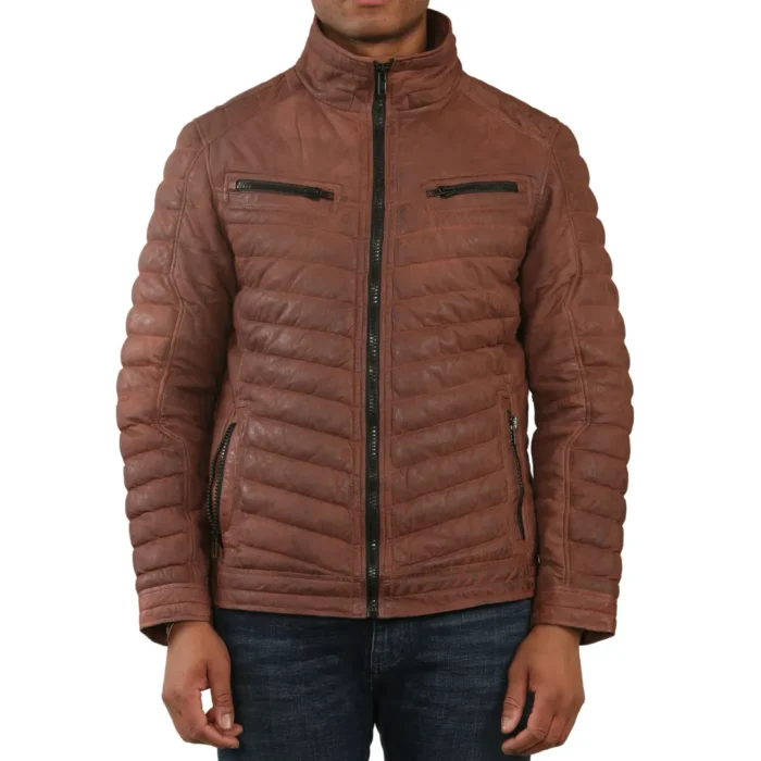 Men's Quilted Puffer Soft Napa Leather Jacket - Image 22